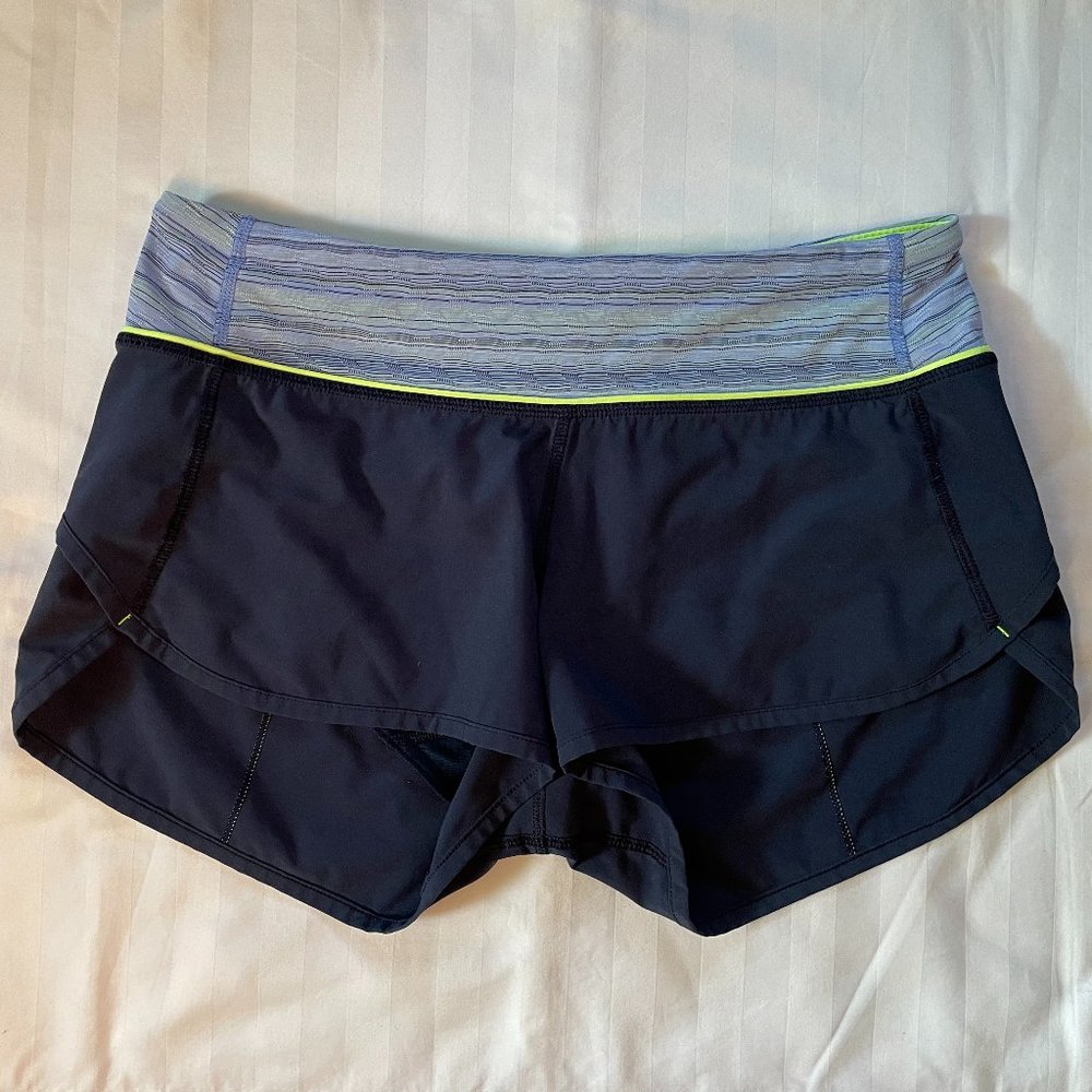 Lululemon Speed Short Size 4 Navy and Lemon Yellow